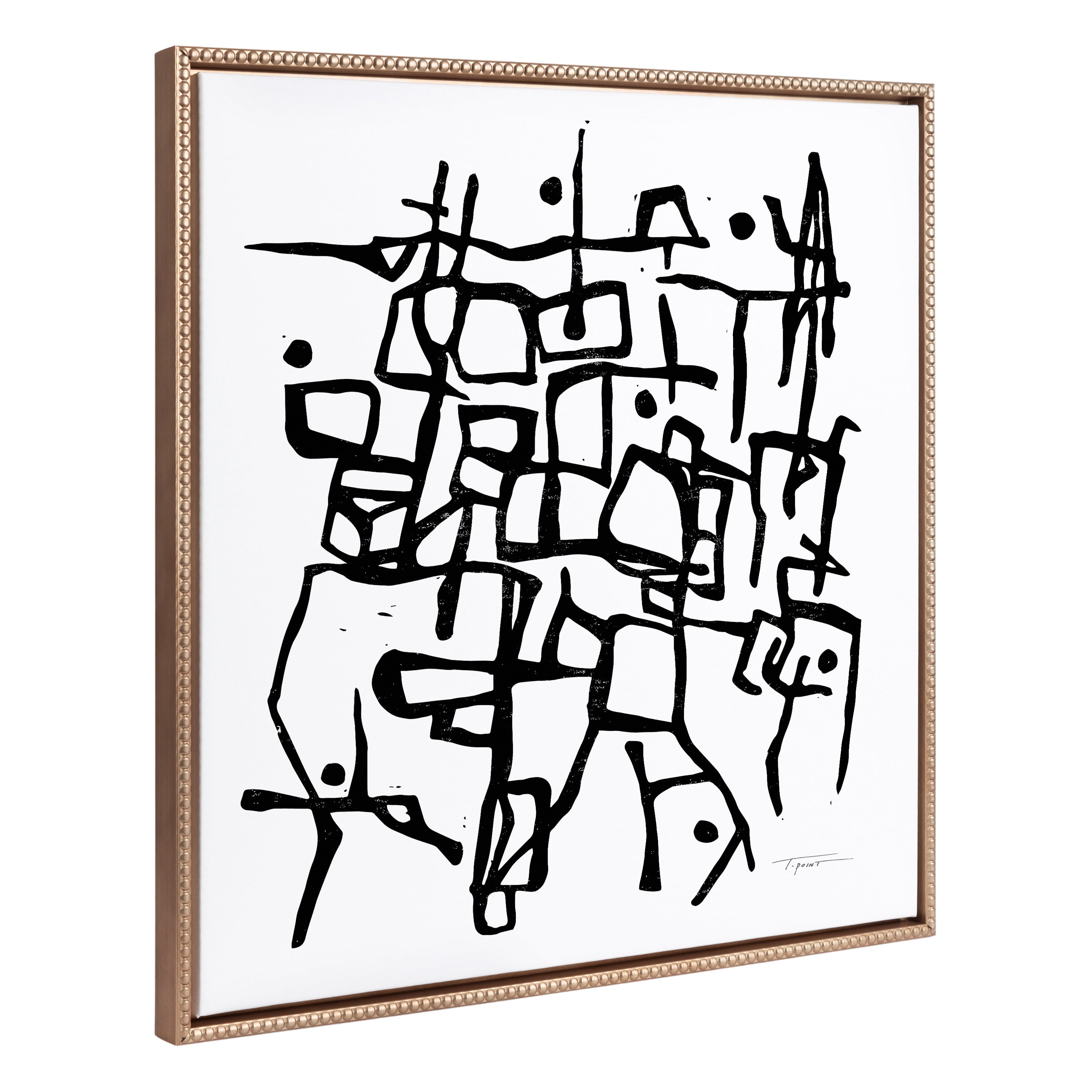 30"x30" Gold Framed Black and White Abstract Canvas Art