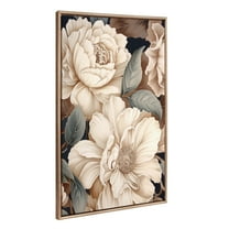 Kate and Laurel Sylvie Beaded Retro Glam Floral in Muted Color Tones Vintage Framed Canvas Wall Art by The Creative Bunch Studio, 31.5x41.5 Gold, Colorful Flower Petal Art for Wall