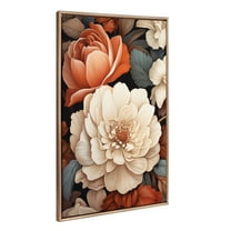 Kate and Laurel Sylvie Beaded Romantic Ivory and Peach Flora Vintage Framed Canvas Wall Art by The Creative Bunch Studio, 31.5x41.5 Gold, Colorful Flower Petal Art for Wall