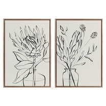 Kate and Laurel Sylvie Beaded SB Protea Sketch 1 BW and SB Protea Sketch 2 BW Vintage Framed Canvas Wall Art Set by Sara Berrenson, 2 Piece Set 23x33 Gold, Soft Plant Greenery Art for Wall