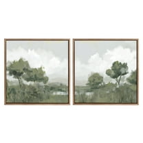 Kate and Laurel Sylvie Beaded Shades of Olive 1 and 2 Vintage Framed Canvas Wall Art Set by Mary Sparrow, 2 Piece Set 22x22 Gold, Modern Abstract Tree Landscape Art for Wall