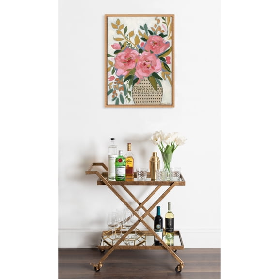 Kate and Laurel Sylvie Beaded Three Pink Peonies Vintage Framed Canvas Wall Art by Mackenzie Nelson, 18x24 Beaded Natural, Colorful Flower Art for Wall