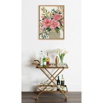 Kate and Laurel Sylvie Beaded Three Pink Peonies Vintage Framed Canvas Wall Art by Mackenzie Nelson, 18x24 Beaded Natural, Colorful Flower Art for Wall