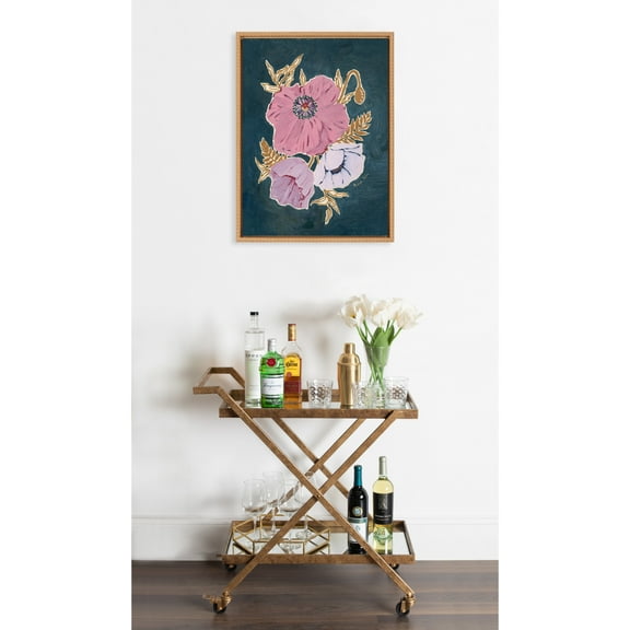 Kate and Laurel Sylvie Beaded Three Purple Poppies Vintage Framed Canvas Wall Art by Mackenzie Nelson, 18x24 Beaded Natural, Colorful Flower Art for Wall