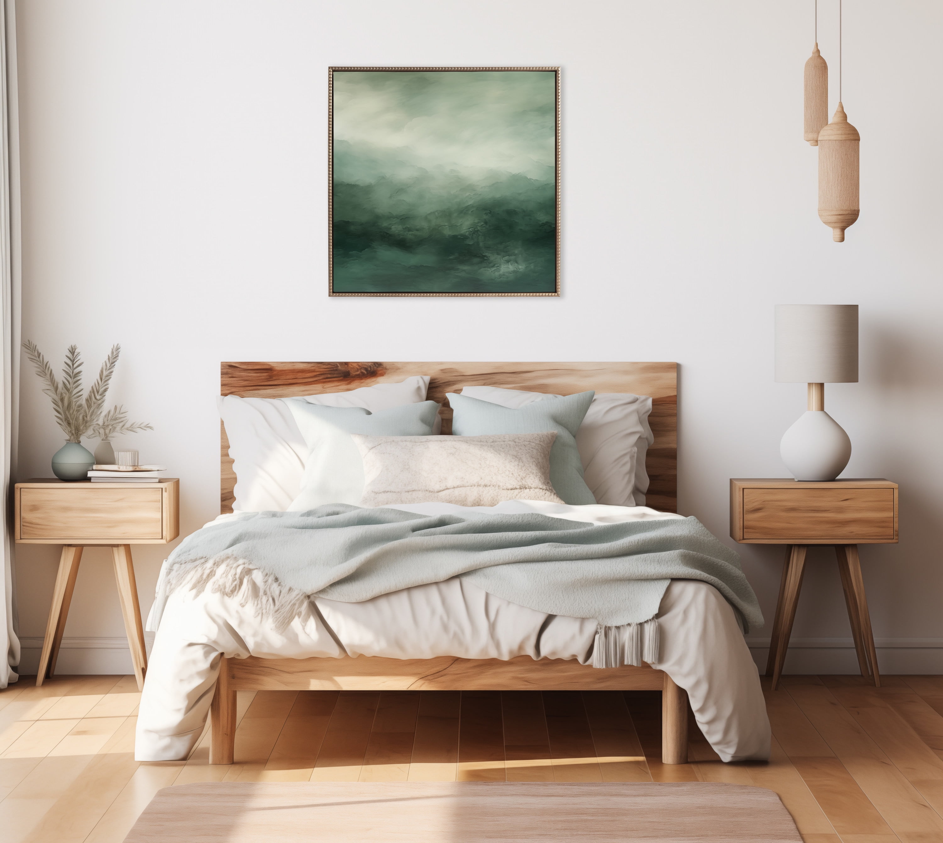 30" x 30" Sage and Emerald Abstract Landscape Framed Canvas