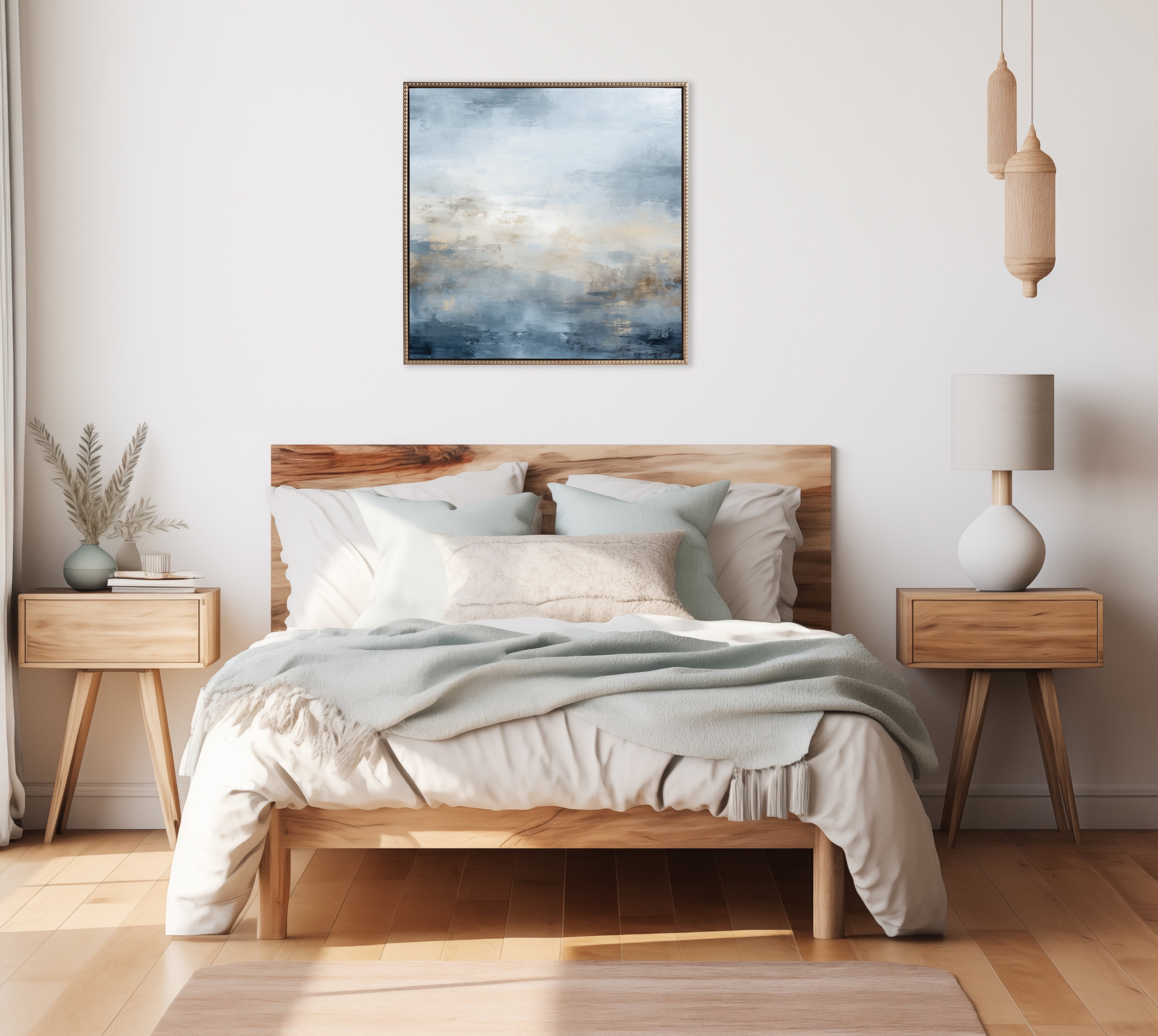 Sylvie Tonal Blue Abstract Framed Canvas Art 30"x30"