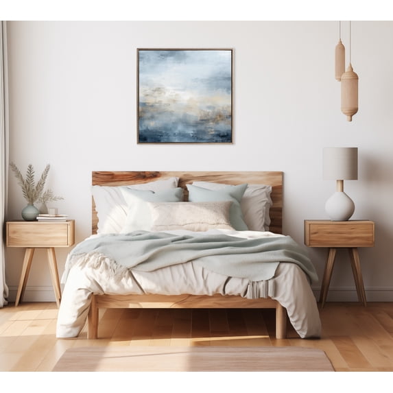 Kate and Laurel Sylvie Beaded Tonal Abstract Oceanic Nautical Serenity Blue Vintage Framed Canvas Wall Art by The Creative Bunch Studio, 30x30 Gold, Modern Abstract Landscape Art for Wall