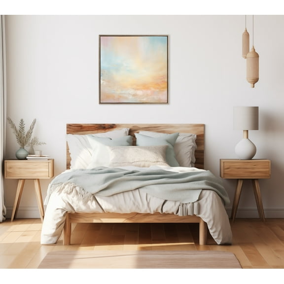 Kate and Laurel Sylvie Beaded Tonal Abstract Playful Powdery Pastels Soft Pale Color Tints Vintage Framed Canvas Wall Art by The Creative Bunch Studio, 30x30 Gold, Modern Abstract Landscape Art