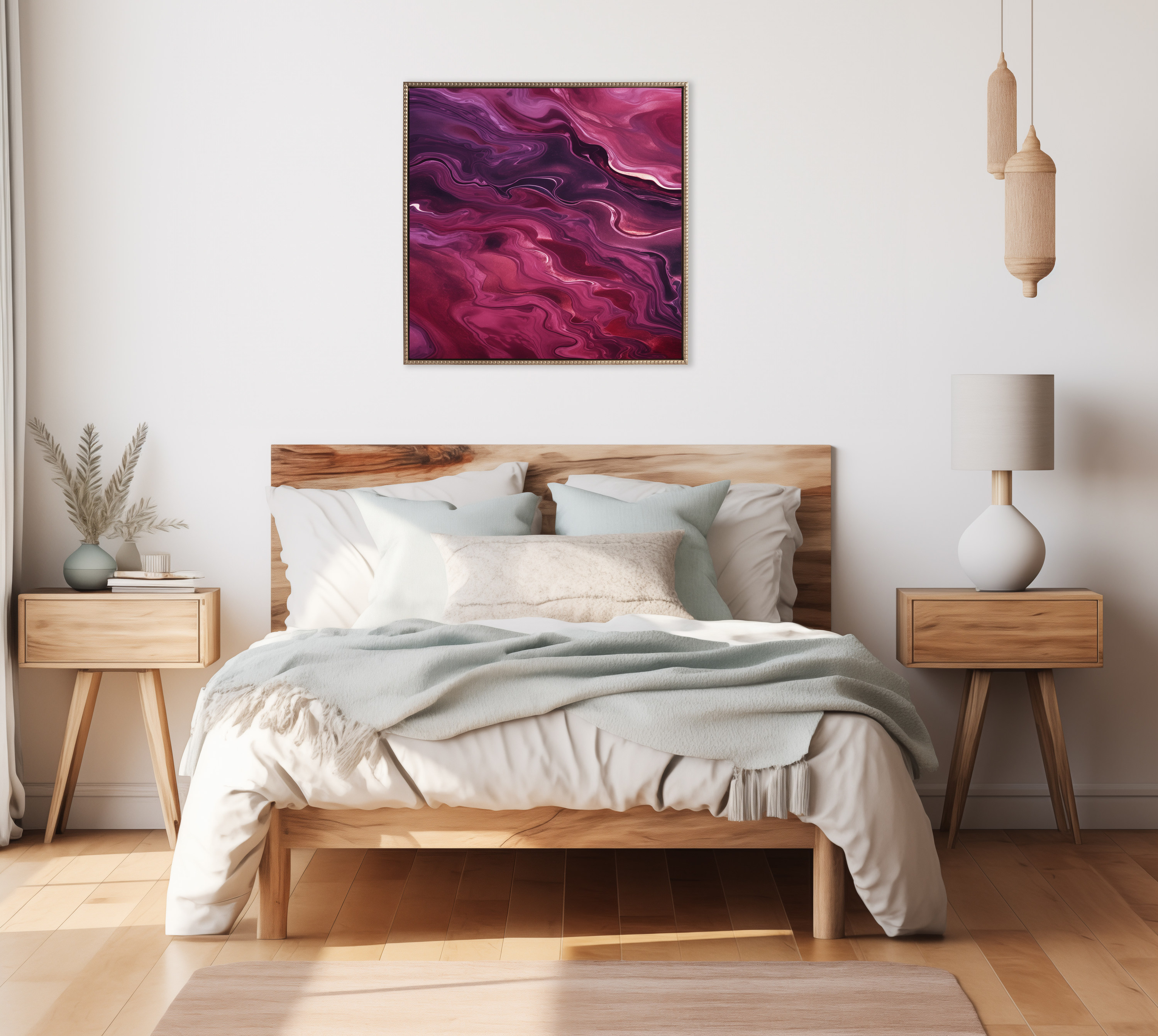 30" x 30" Gold Framed Deep Purple Abstract Canvas Art