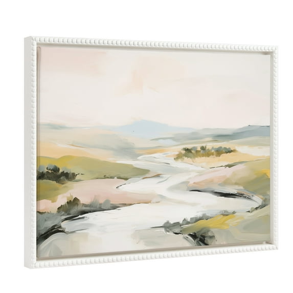 Kate and Laurel Sylvie Beaded Tranquil Landscape II Vintage Framed Canvas Wall Art by Amy Lighthall, 18x24 White, Abstract Nature Painting Art for Wall