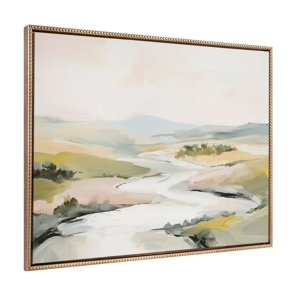 Kate and Laurel Sylvie Beaded Tranquil Landscape II Vintage Framed Canvas Wall Art by Amy Lighthall, 31.5x41.5 Gold, Abstract Nature Painting Art for Wall