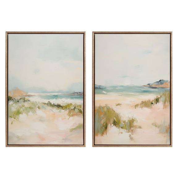 Kate and Laurel Sylvie Beaded Tranquil Landscape III and V Vintage Framed Canvas Wall Art Set by Amy Lighthall, 2 Piece Set 23x33 Gold, Abstract Nature Painting Art for Wall
