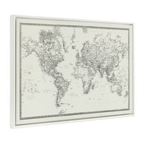 Kate and Laurel Sylvie Beaded Vintage Black and White World Map Vintage Framed Canvas Wall Art by The Creative Bunch Studio, 28x38 White, Modern Geographical Map Decor