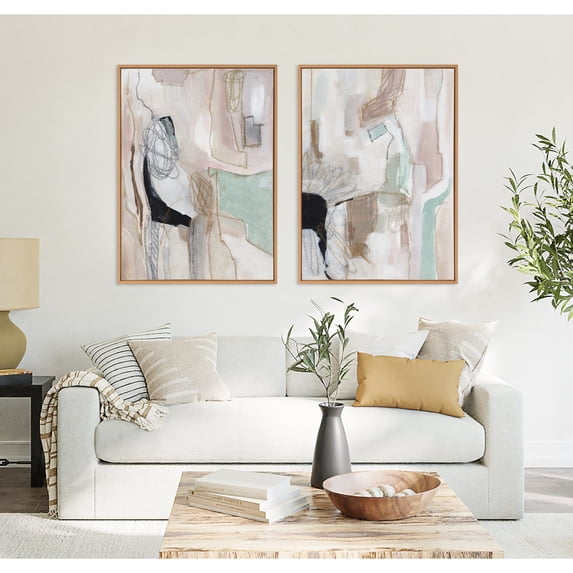 Kate and Laurel Sylvie Beaded Whispers of a Distant Land 1 and 2 Vintage Framed Canvas Wall Art Set by Nikita Jariwala, 2 Piece Set 28x38 Beaded Natural, Modern Abstract Painted Art Set for Wall