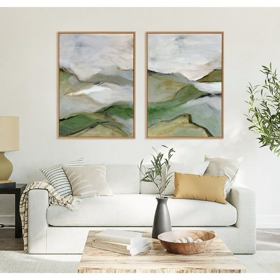 Kate and Laurel Sylvie Beaded Whispers of the Hills 1 and 2 Vintage Framed Canvas Wall Art Set by Nikita Jariwala, 2 Piece Set 28x38 Beaded Natural, Abstract Mountain Painted Art Set for Wall
