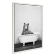 thumbnail image 1 of Kate and Laurel Sylvie Bear in the Tub Framed Canvas Wall Art by Amy Peterson Art Studio, 18x24 White, Black and White Animal Art Bathroom Wall DÃ©cor, 1 of 6