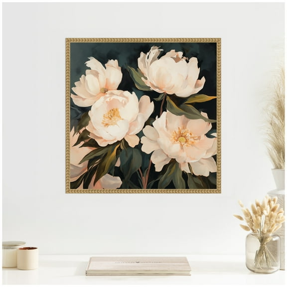 Kate and Laurel Sylvie Beautiful Painterly Floral Bouquets 2 Framed Canvas Wall Art by The Creative Bunch Studio 22 x 22 Beaded Natural, Traditional, Flowers, Still Life, Nature Decor, Living Room