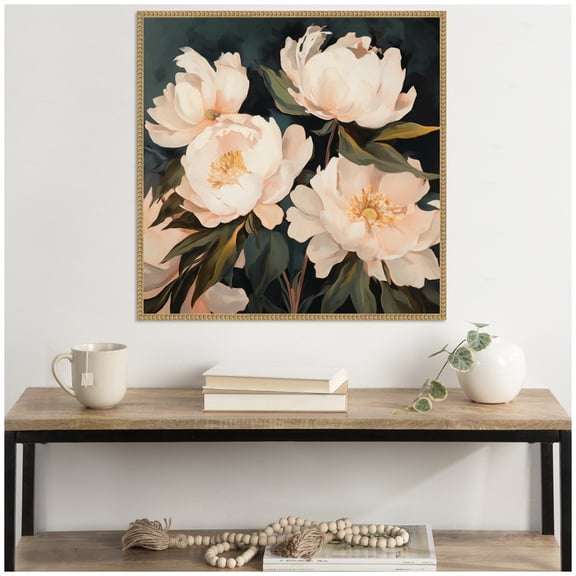 Kate and Laurel Sylvie Beautiful Painterly Floral Bouquets 2 Framed Canvas Wall Art by The Creative Bunch Studio 30 x 30 Beaded Natural, Traditional, Flowers, Still Life, Nature Decor, Living Room