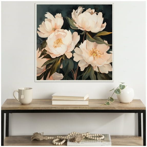 Kate and Laurel Sylvie Beautiful Painterly Floral Bouquets 2 Framed Canvas Wall Art by The Creative Bunch Studio 30 x 30 Beaded White, Traditional, Flowers, Still Life, Nature Decor, Living Room