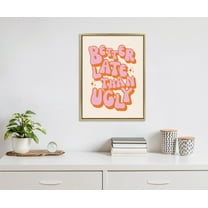Kate and Laurel Sylvie Better Late Than Ugly Pink/Orange Framed Canvas Wall Art by Honey Island Studio, 18x24 Bright Gold, Cute Pink Quote Art for Wall