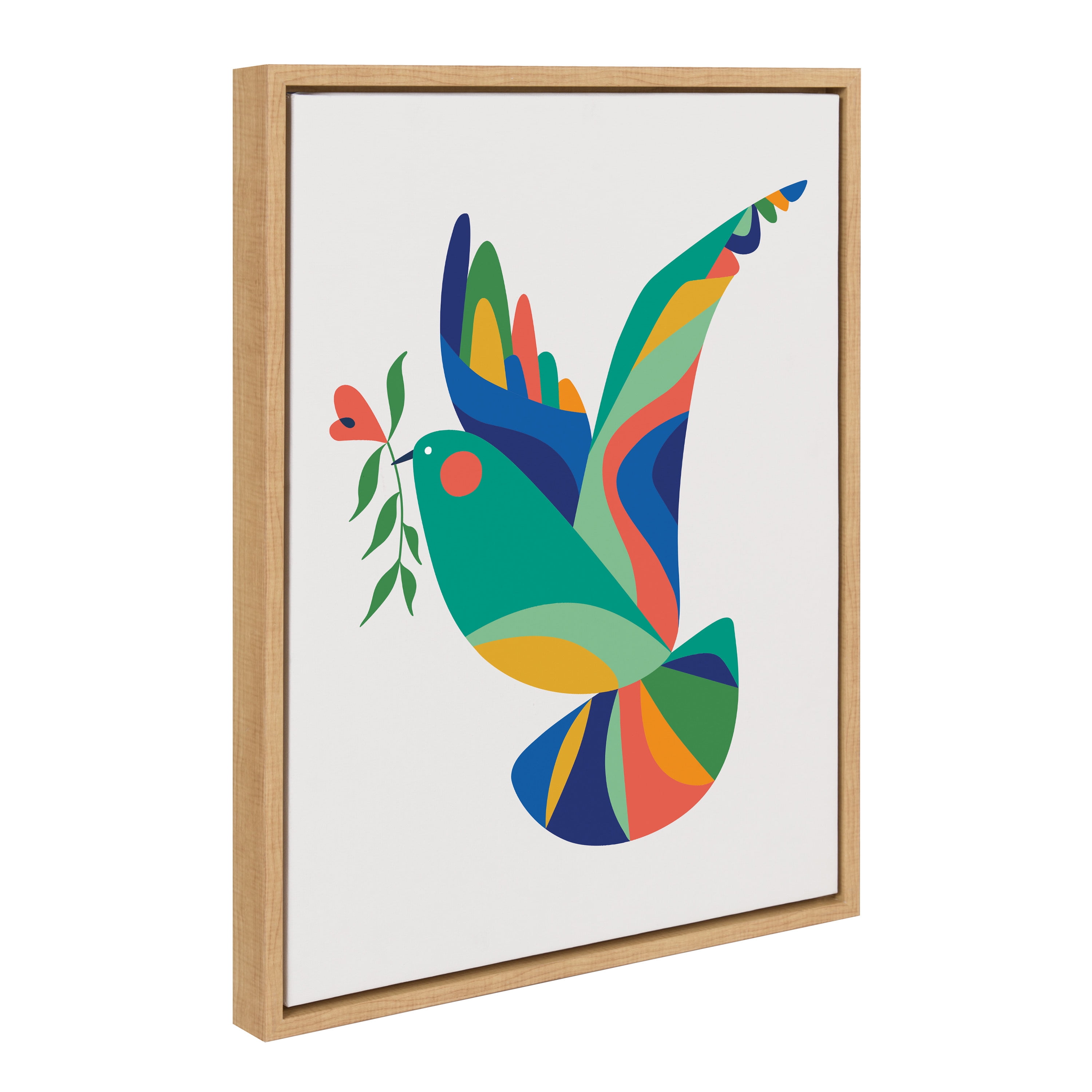 Colorful Geometric Bird Print on Natural Framed Canvas