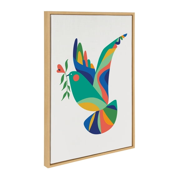 Kate and Laurel Sylvie Bird of Peace Framed Canvas Wall Art by Rachel Lee of My Dream Wall, 23x33 Natural, Modern Colorful Geometric Animal Bird Art for Wall
