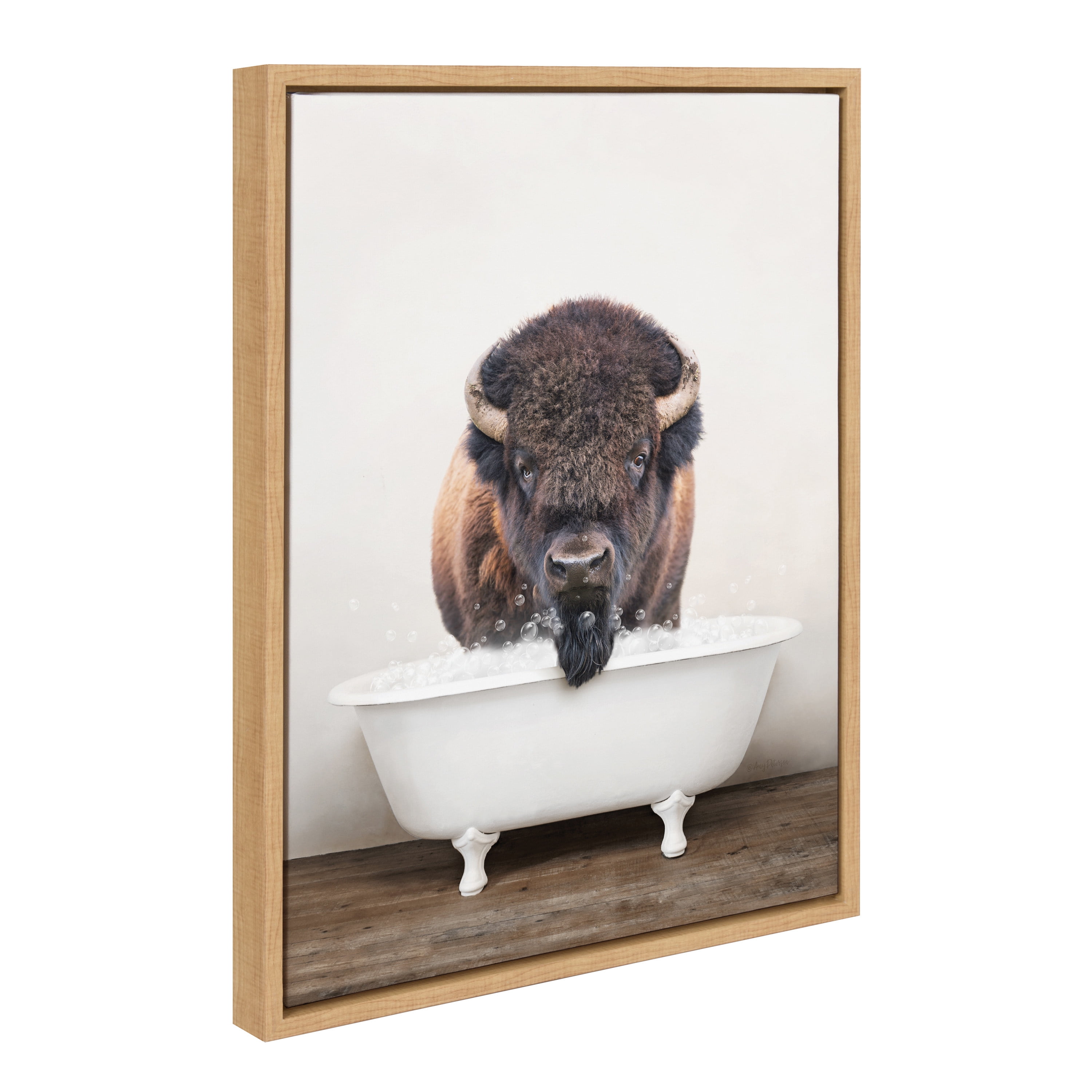 Natural Wood Framed Bison Bubble Bath Canvas Print, 18" x 24"