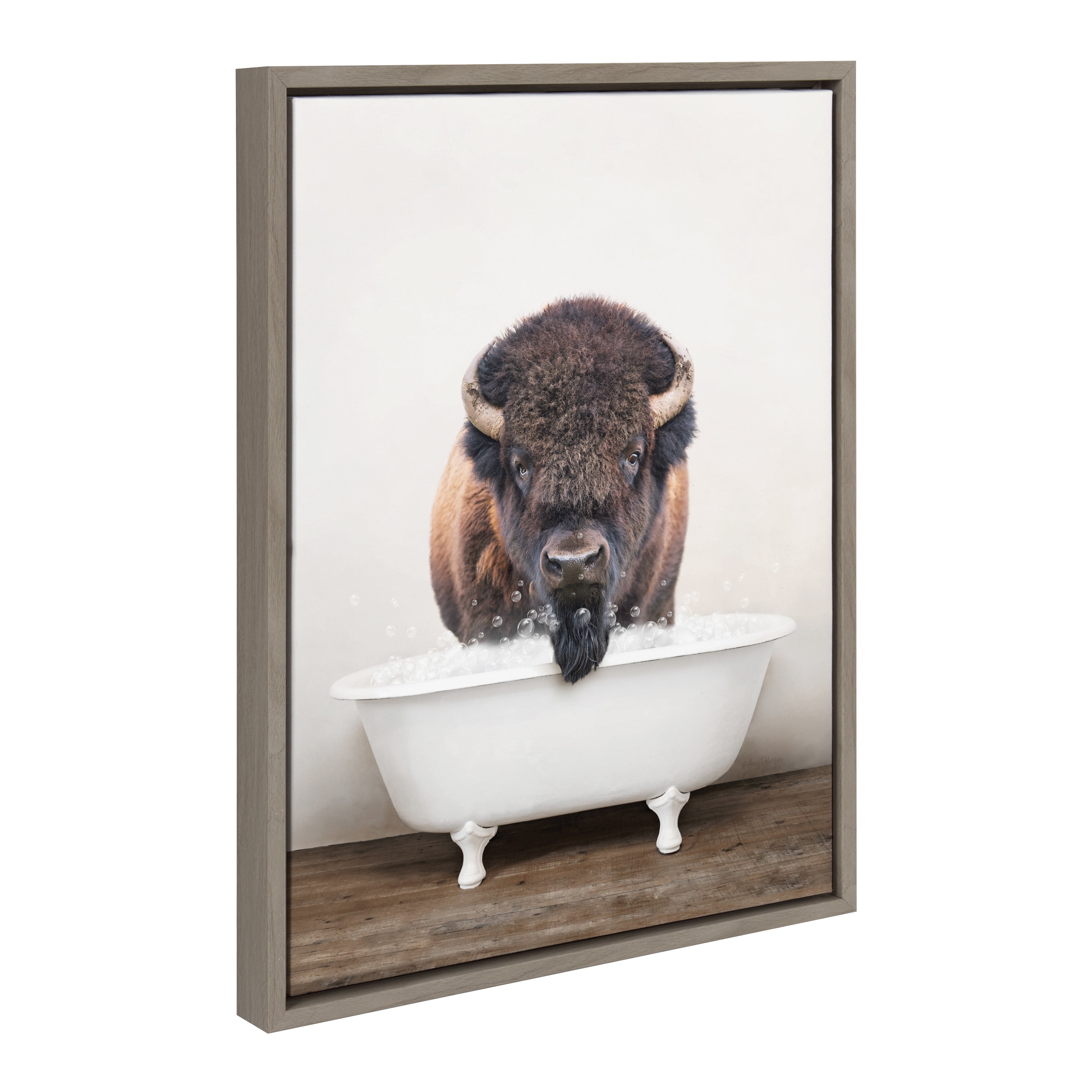 Kate and Laurel Sylvie Bison Rustic Bubble Bath Framed Canvas Wall Art ...