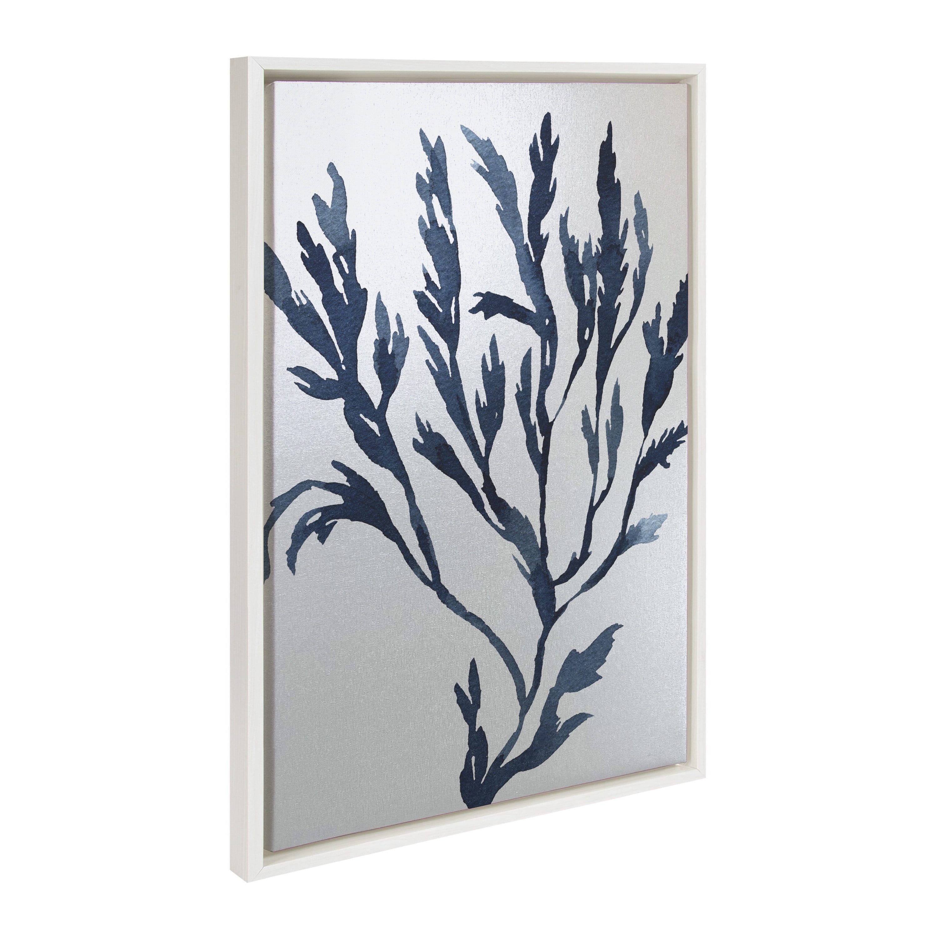 Sylvie Blue Ocean Coastal Nautical Coral Watercolor Canvas Print with White Frame