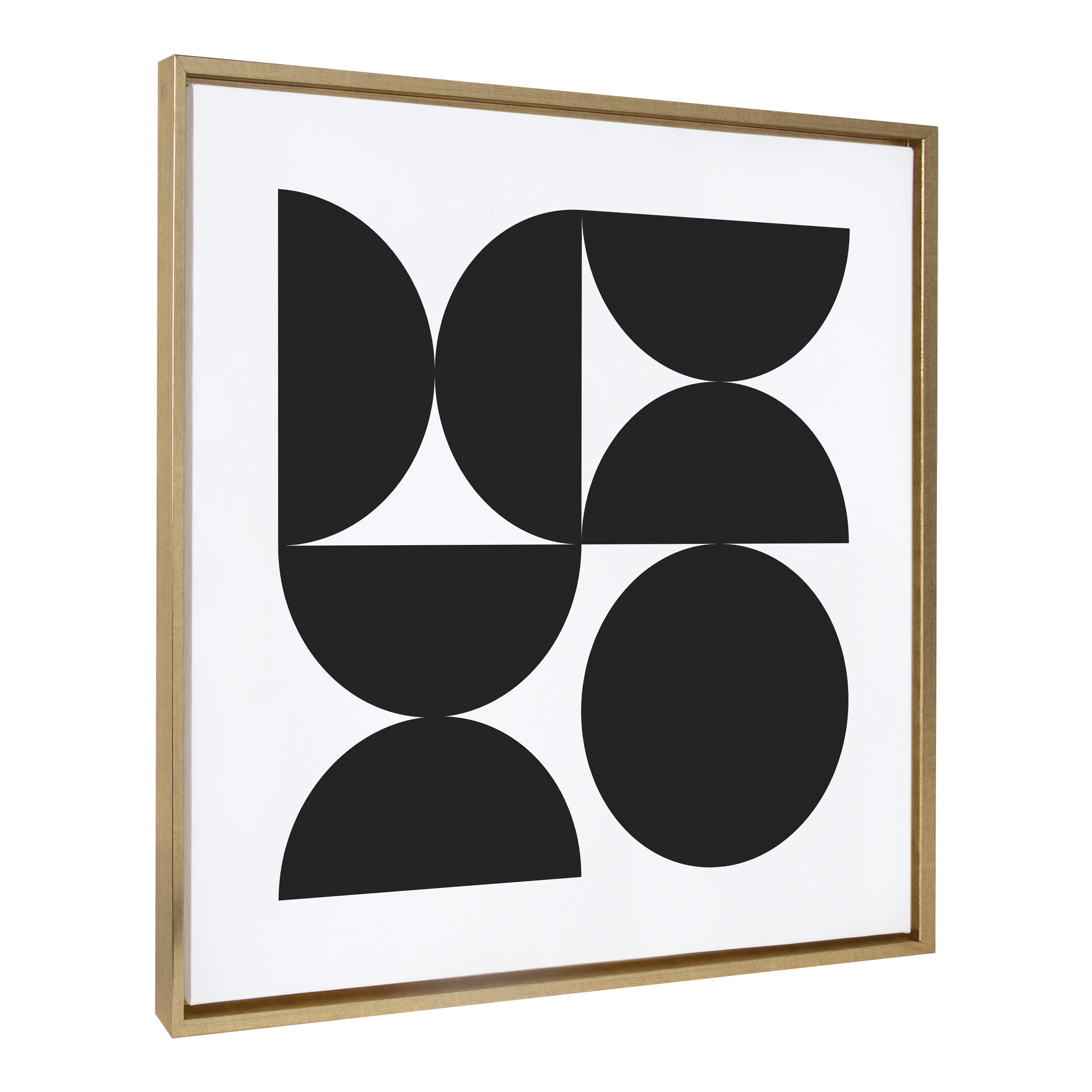 30" Black and White Geometric Canvas Wall Art with Gold Frame