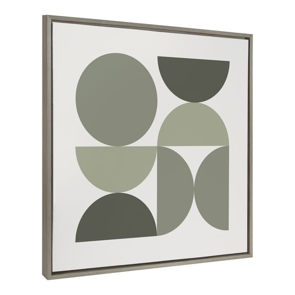 Kate and Laurel Sylvie Bold Vintage Geometric Nourishing Greens Framed Canvas Wall Art by The Creative Bunch Studio, 30x30 Gray, Sage Green Geometric Wall Art