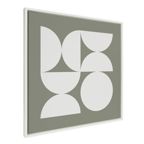 Kate and Laurel Sylvie Bold Vintage Geometric Soft White on Sage Green Framed Canvas Wall Art by The Creative Bunch Studio, 30x30 White, Inverted Modern Abstract Art for Wall