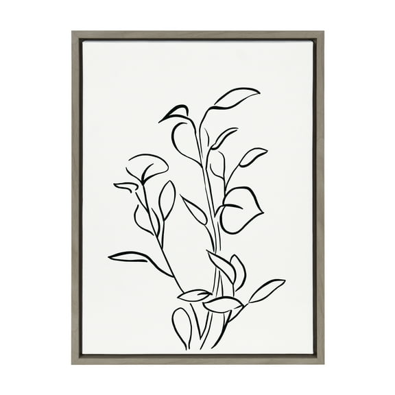 Kate and Laurel Sylvie Botanical Sketch Print No 2 Framed Canvas Wall Art by The Creative Bunch Studio, 18x24 Gray, Decorative Abstract Nature Art for Wall