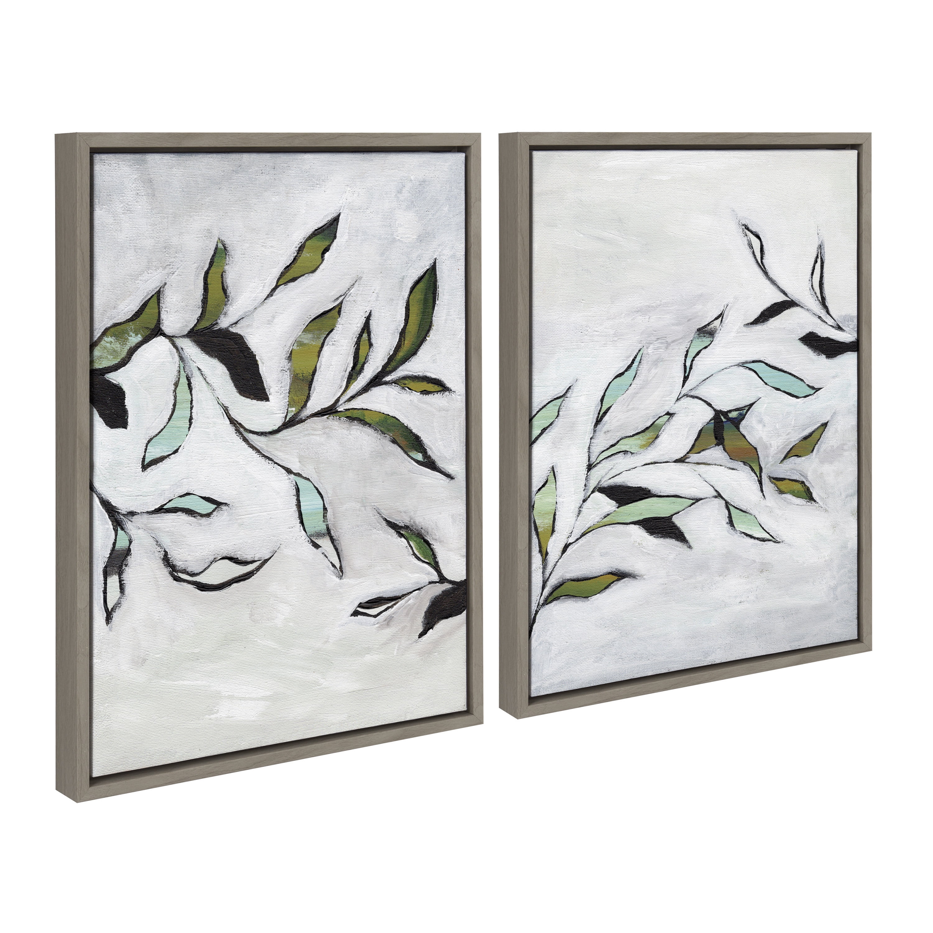 Set of 2 Gray and Green Nature-Inspired Canvas Prints