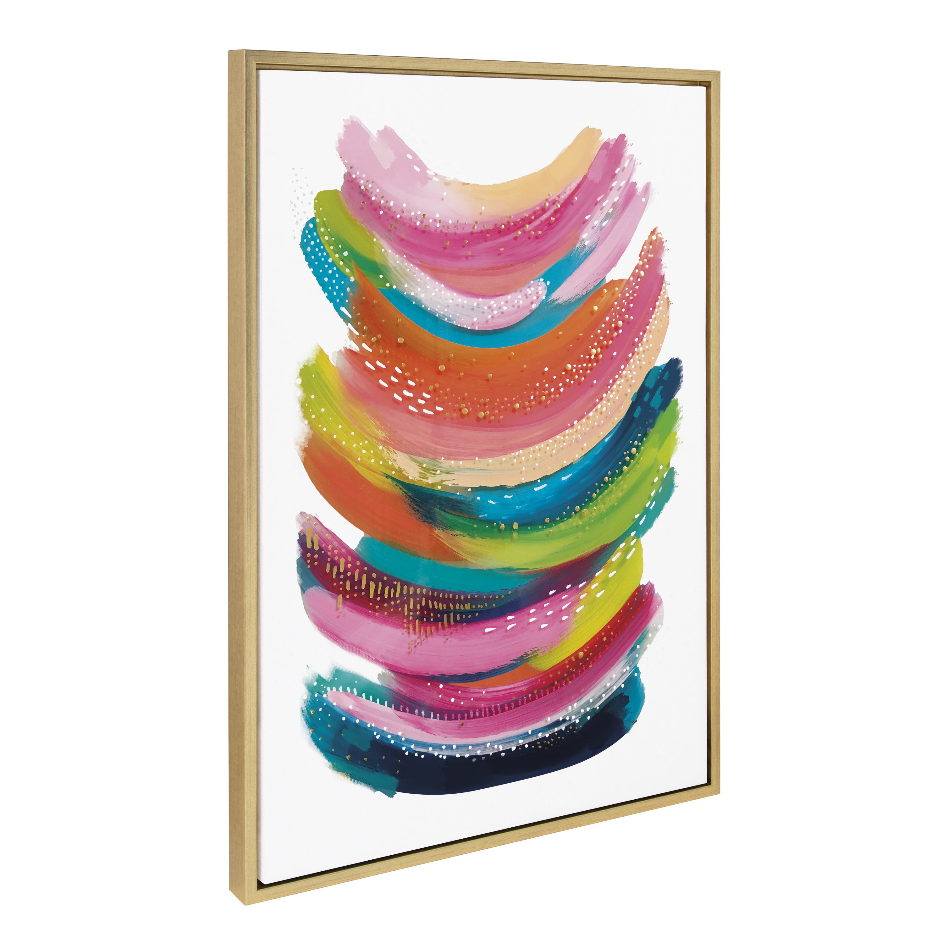 Bright Multicolor Abstract Canvas Wall Art with Gold Frame