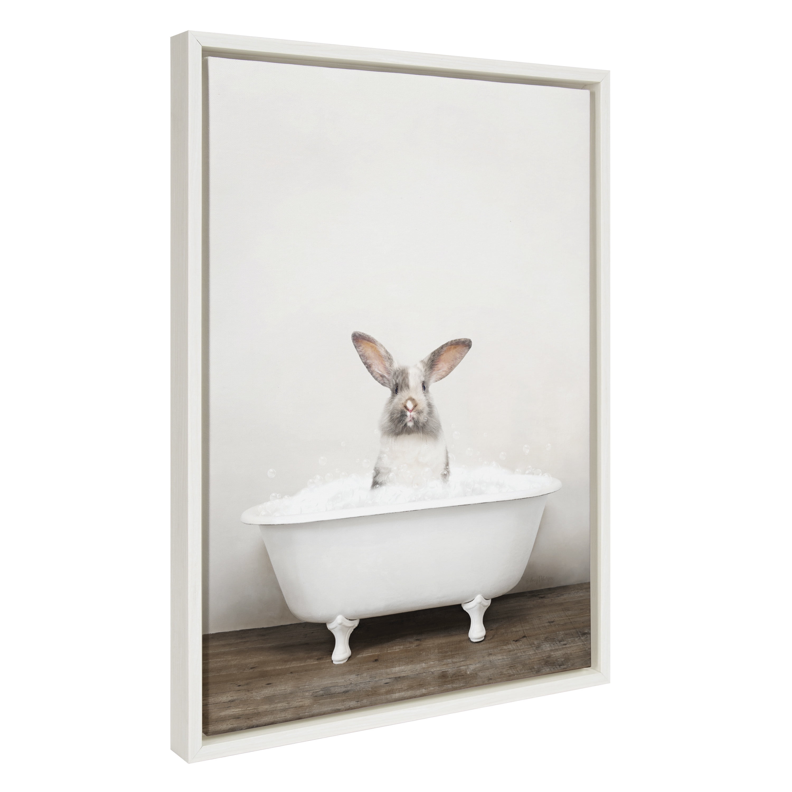 Kate and Laurel Sylvie Bunny in Rustic Bath Framed Canvas Wall Art by ...