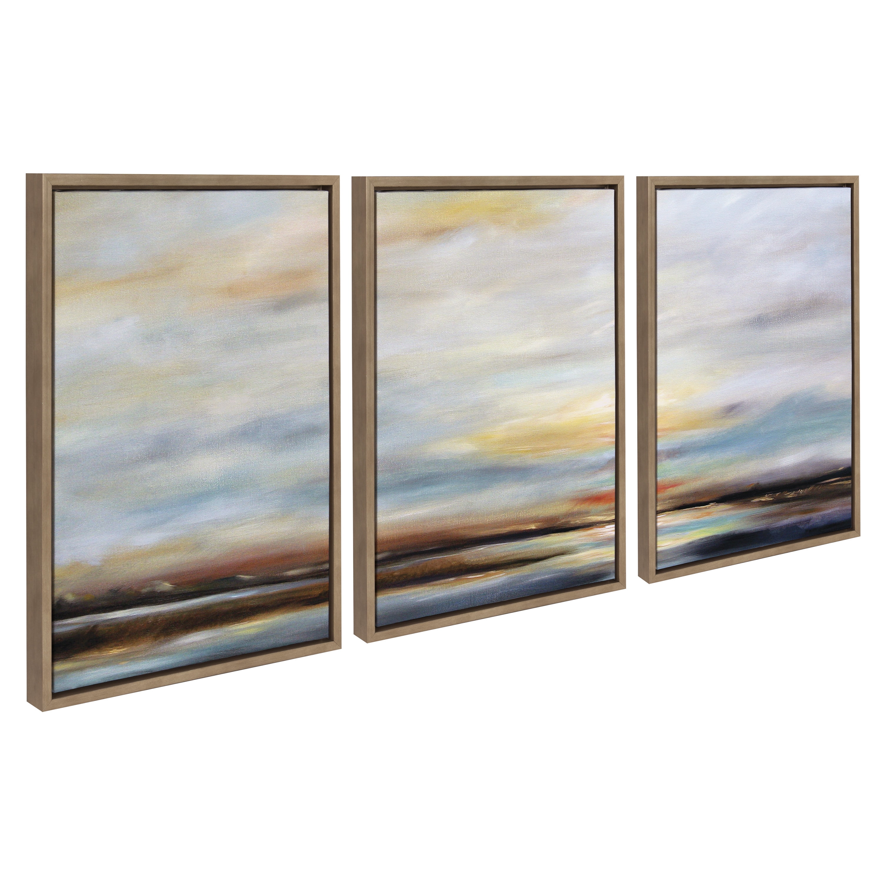 Carolina Sunset Triptych Gold Framed Canvas Wall Art Set