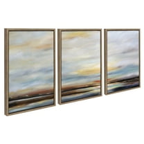 Kate and Laurel Sylvie Carolina Sunset Triptych Framed Canvas Wall Art Set by Mary Sparrow, 3 Piece Set Gold, Natural Beach Landscape Art Set for Home Wall Decor