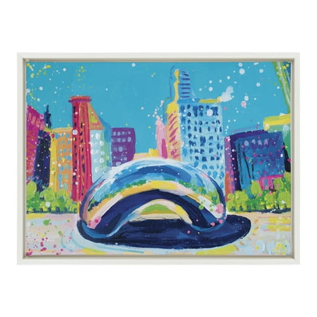 Kate and Laurel Sylvie Chicago Bean Study No 2 Framed Canvas Wall Art by Rachel Christopoulos, 18x24 White, Decorative Abstract Landscape Art for Wall
