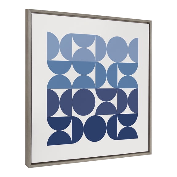 Kate and Laurel Sylvie Circles and Curves Ocean Beach Blues Framed Canvas Wall Art by The Creative Bunch Studio, 30x30 Gray, Oversized Ocean Waves Wall Decor