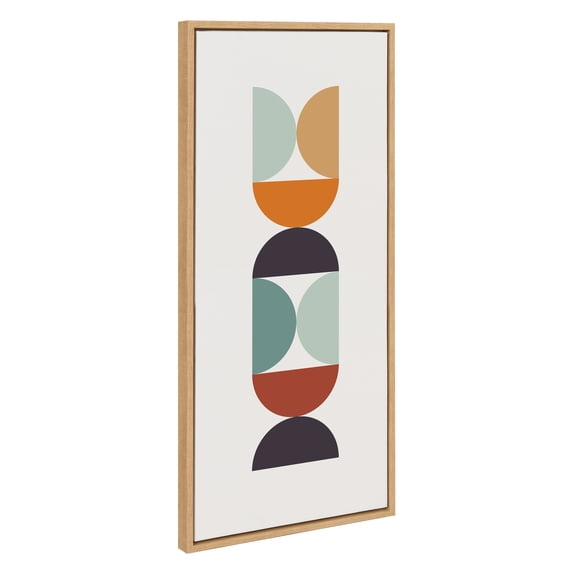Kate and Laurel Sylvie Circles and Curves Retro Color Framed Canvas Wall Art by The Creative Bunch Studio, 18x40 Natural, Narrow Mid-Century Modern Geometric Wall Art