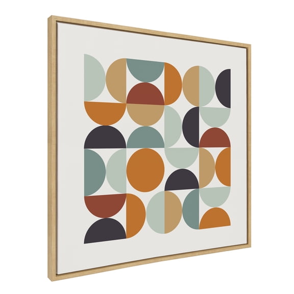 Kate and Laurel Sylvie Circles and Curves Retro Color Framed Canvas Wall Art by The Creative Bunch Studio, 30x30 Natural, Modern Abstract Art with Geometric Inspiration