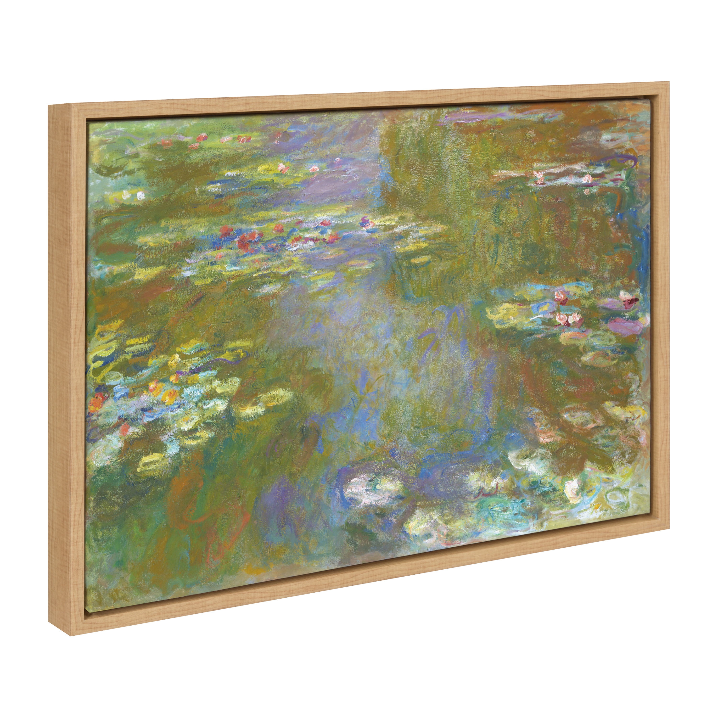 Claude Monet Water Lily Pond Landscape Canvas Print with Natural Frame