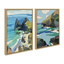 Kate and Laurel Sylvie Coast and Phi Phi on Neutral Linen Framed Canvas Wall Art Set by Nikita Jariwala, 2 Piece Set 18x24 Natural, Colorful Ocean Beach Landscape Art Set for Wall