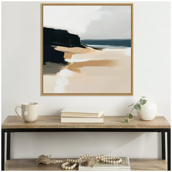 Kate and Laurel Sylvie Coastal Sand Modern Abstract Landscape I Framed Canvas Wall Art by The Creative Bunch Studio 30 x 30 Natural, Modern Contemporary, Abstract, Landscape Decor, Living Room