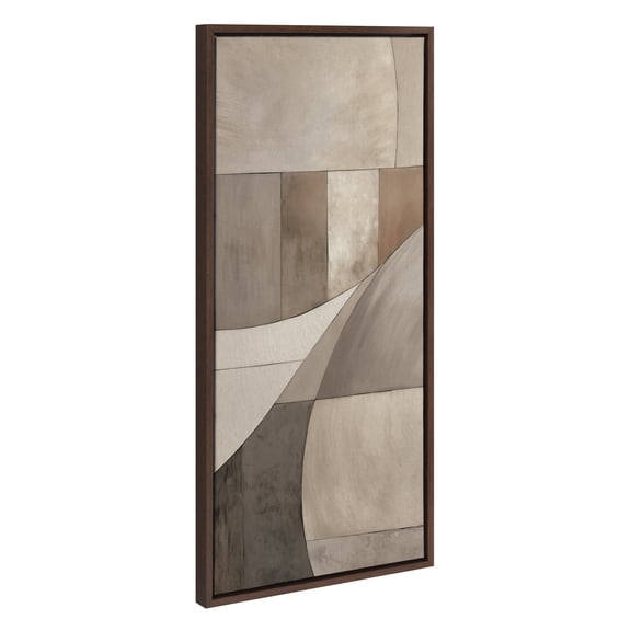 Kate and Laurel Sylvie Curved Grid Abstract on Neutral Linen Framed Canvas Wall Art by The Creative Bunch Studio, 18x40 Brown, Modern Geometric Abstract Art for Wall