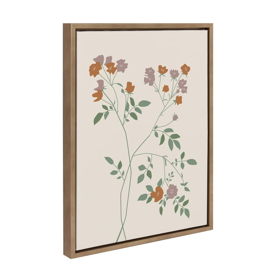 Kate and Laurel Sylvie Delicate Illustrated Red and Purple Wildflowers Framed Canvas Wall Art by The Creative Bunch Studio, 18x24 Gold, Simple Modern Floral Wall Decor Art