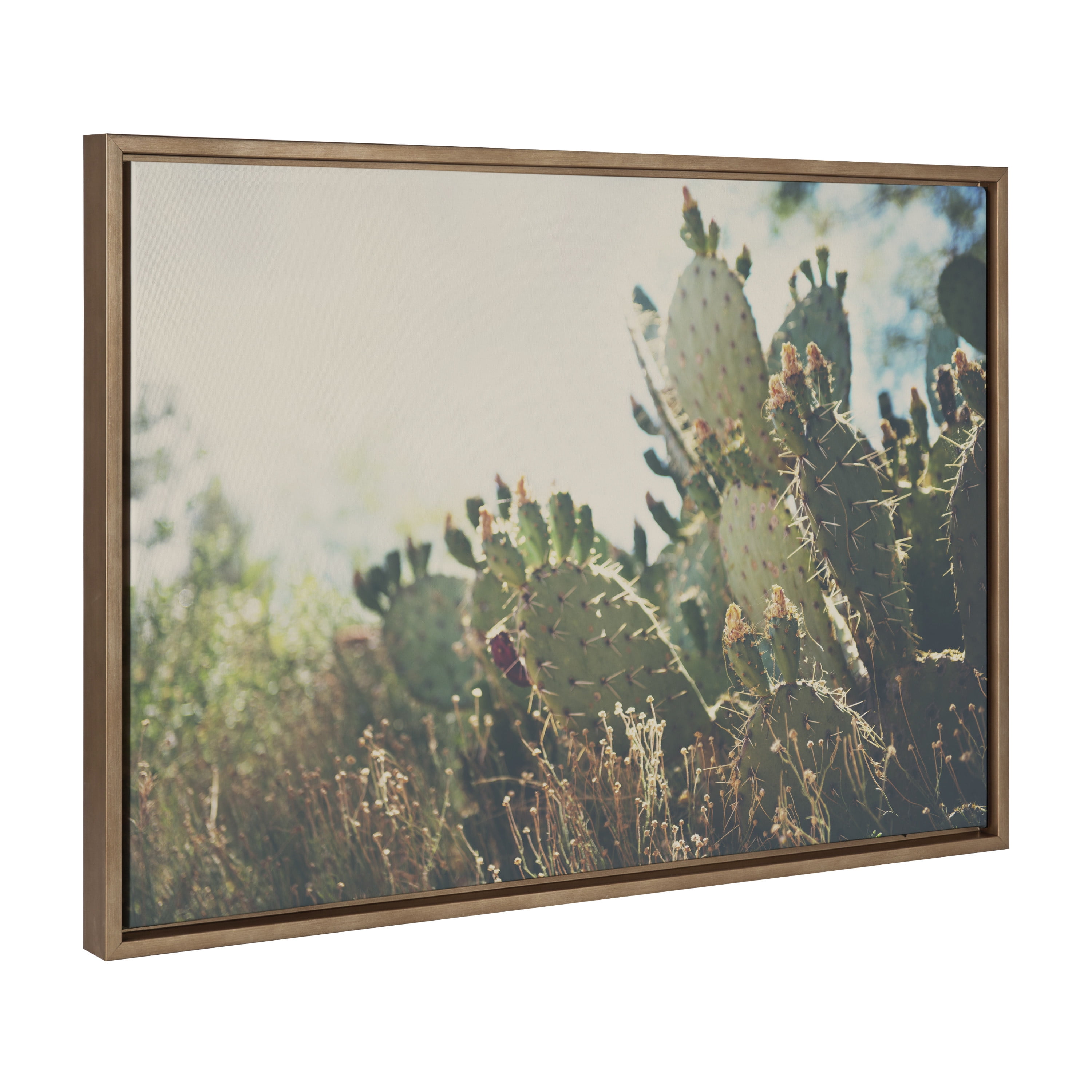 Gold Framed Desert Prickly Pear Cactus Canvas Wall Art