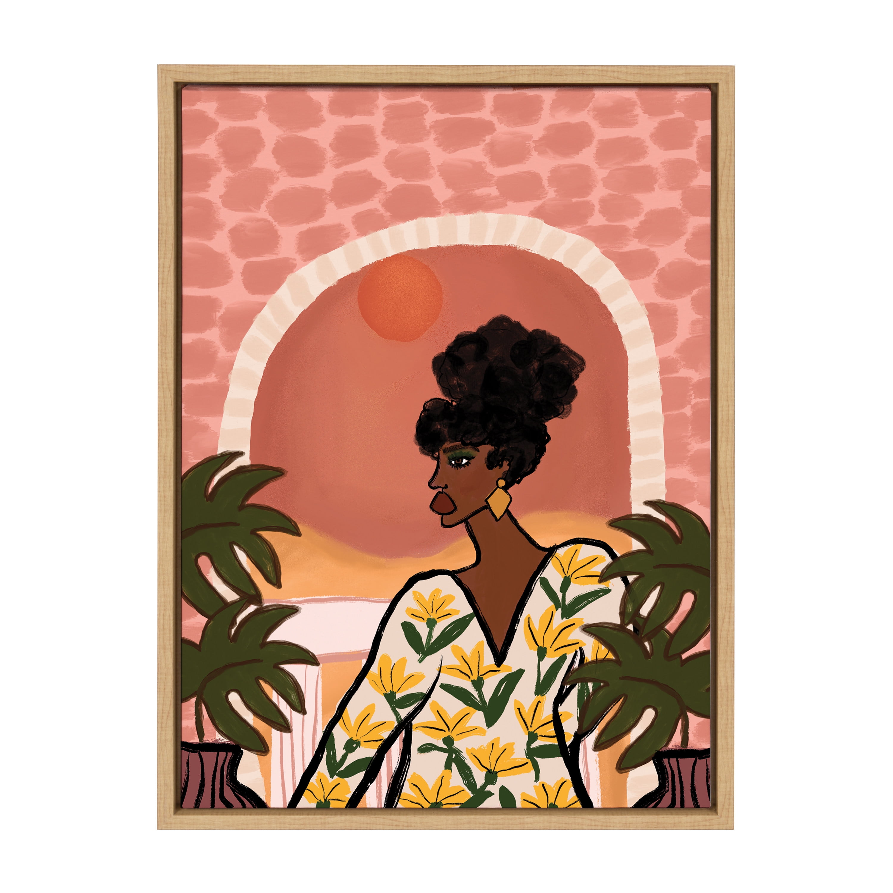 Desert Wanderer Lady Abstract Canvas Wall Art with Natural Frame