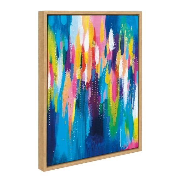 Kate and Laurel Sylvie EV Bright Brush Strokes 033 Framed Canvas Wall Art by Jessi Raulet of Ettavee, 18x24 Natural, Modern Abstract Brush Art for Wall